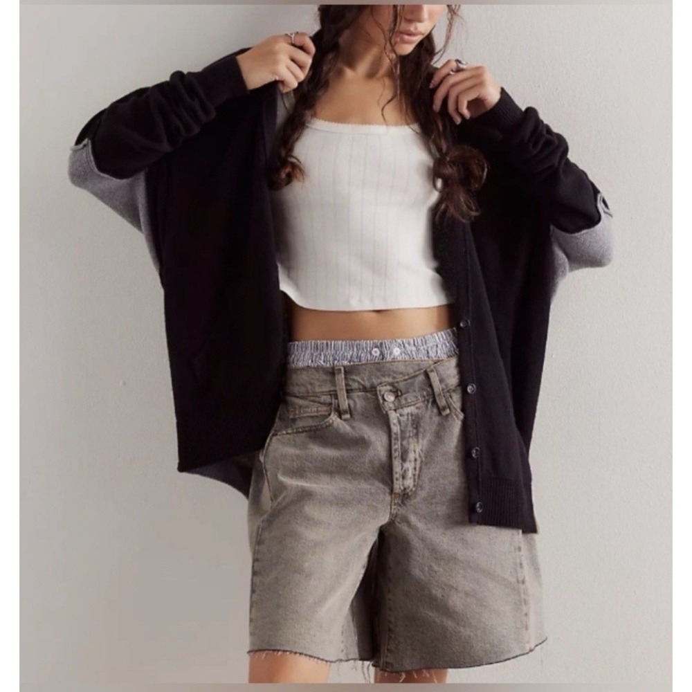 We The Free People Essential Cardi‎ Oversized Cardigan XL Black & Grey NWT - Picture 8 of 10